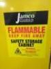 DESCRIPTION: (1) FLAMMABLE STORAGE CABINETBRAND/MODEL: JAMCO #FM 28INFORMATION: YELLOW, STEELSIZE: 28 GALLONS, 34" x 18" x 49"RETAIL$: $1451.99 EAQTY: 1 - 2