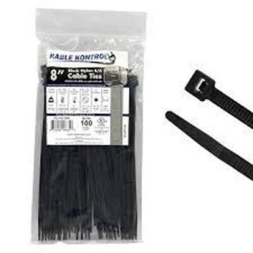 DESCRIPTION: (10) BAGS OF (100) CABLE TIES BRAND/MODEL: KABLE KONTROL #CT278 INFORMATION: BLACK NYLON SIZE: 8" RETAIL$: $12.99 EA QTY: 10