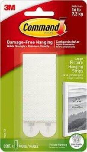 DESCRIPTION: (2) CASES OF (24) PICTURE HANGING STRIPS BRAND/MODEL: COMMAND, 3M #17206-ES INFORMATION: 4-PAIR/WHITE SIZE: .6"L X 3.88"W X 6.75"H RETAIL