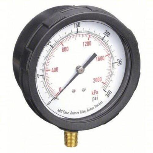 DESCRIPTION: (6) INDUSTRIAL PRESSURE GAUGE BRAND/MODEL: PRODUCT NUMBER #4EFF8 INFORMATION: BLACK, 0 TO 300 PSI, 1/4 IN NPT MALE, BOTTOM SIZE: 4 IN DIA