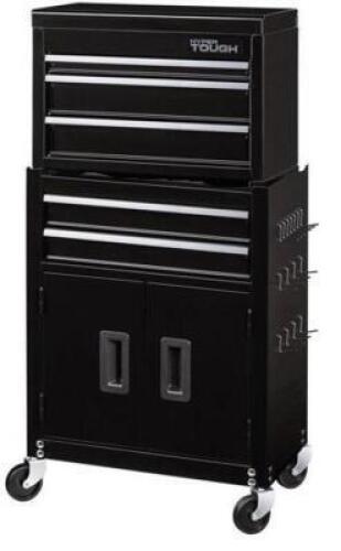 DESCRIPTION: (1) LOT OF (2) STACKABLE TOOL CHEST BRAND/MODEL: HYPER TOUGH/W20CM5R INFORMATION: MISSING MIDDLE PIECE/BLACK/5-DRAWERS RETAIL$: 129.97 SI