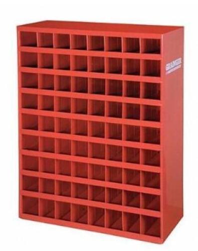 DESCRIPTION: (1) PIGEONHOLE BIN UNIT BRAND/MODEL: DURHAM MFG/363-17-S1156 INFORMATION: RED/72-COMPARTMENTS RETAIL$: 340.40 SIZE: 42"H X 34"W X 12"D QT