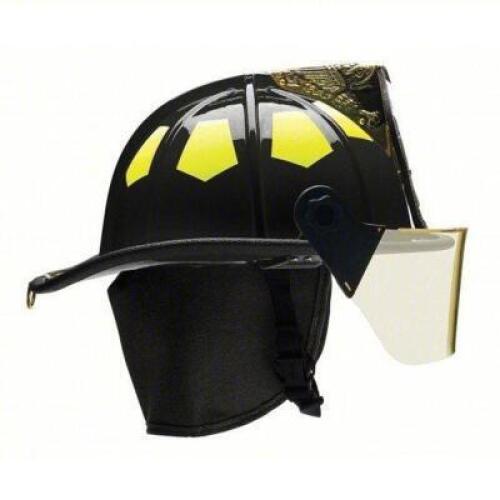 DESCRIPTION: (1) FIRE HELMET BRAND/MODEL: BULLARD #13W088 SIZE: 6-1/2 to 8 Fits Hat Size, Black, Fiberglass, Traditional Gloss, 4 in Faceshield RETAIL