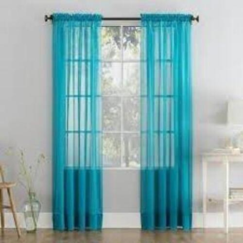 DESCRIPTION: (4) SHEER SINGLE PANEL CURTAIN BRAND/MODEL: MAINSTAYS MARJORIE INFORMATION: TURQUOISE SIZE: 84 IN RETAIL$: $5.22 EA QTY: 4