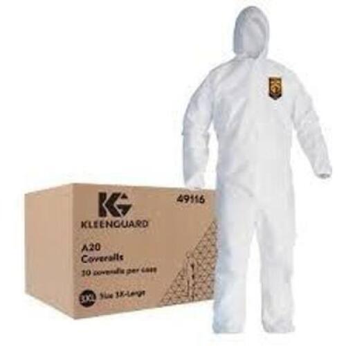DESCRIPTION: (1) CASE OF (20) DISPOSABLE COVERALLS BRAND/MODEL: KLEENGUARD #49116 INFORMATION: WHITE SIZE: 3XL RETAIL$: $125.00 EA QTY: 1