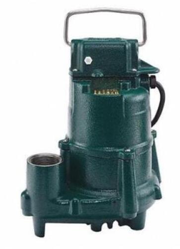 DESCRIPTION: (1) SUBMERSIBLE SUMP PUMP BRAND/MODEL: ZOELLER/N98 INFORMATION: GREEN/CAST IRON/MAX LIQUID TEMP: 130F RETAIL$: 345.29 SIZE: 12"H X 10-1/8