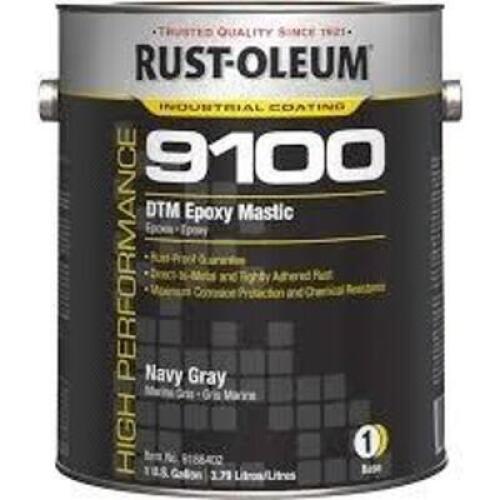 DESCRIPTION: (2) DTM EPOXY MASTIC BRAND/MODEL: RUST-OLEUM 9100 #5A277 INFORMATION: NAVY GRAY SIZE: 1 GALLON BOTH CANS RE A BASE RETAIL$: $133.91 EA QT