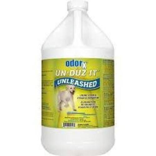 DESCRIPTION: (2) URINE ODOR AND STAIN ELIMINATOR BRAND/MODEL: PRORESTORE UN-DUZ-IT UNLEASHED SIZE: 1 GALLON RETAIL$: $40.00 EA QTY: 2