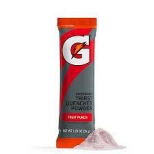 DESCRIPTION: (2) PACKS OF (10) SPORTS DRINK CONCENTRATE POWDER STICKS BRAND/MODEL: GATORADE INFORMATION: FRUIT PUNCH SIZE: 1.23 OZ RETAIL$: $21.25 EA