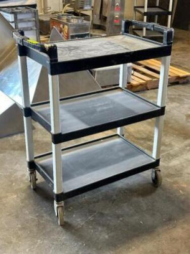 THREE TIER BLACK PLASTIC UTILITY CART