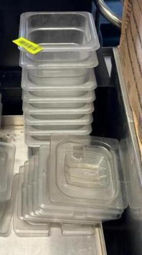(8) 1/6 SIZE PLASTIC INSERTS W/ LIDS