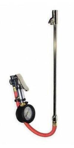 DESCRIPTION: (2) INFLATOR GAUGE BRAND/MODEL: WESTWARD/2HKX4 INFORMATION: RANGE: 0 TO 220 PSI/30-DEGREES REVERSE CHUCK RETAIL$: 62.44 EACH SIZE: 12" X