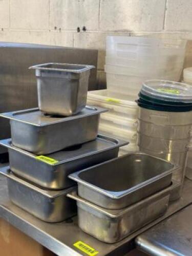 (6) ASSORTED STAINLESS CONTAINERS.
