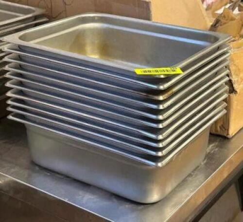 (9) HALF SIZE STAINLESS CONTAINERS.