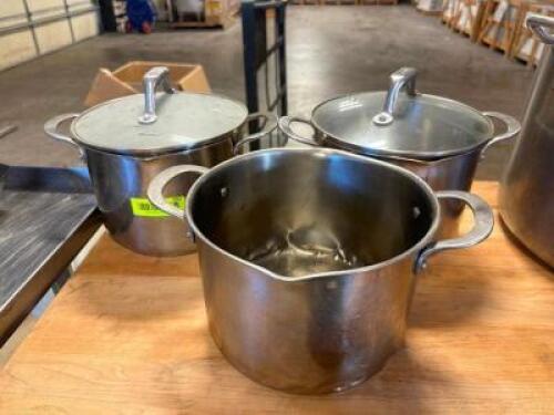 (3) STAINLESS SAUCE POTS
