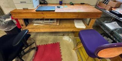 WOOD WORK BENCH WITH TWO CHAIRS
