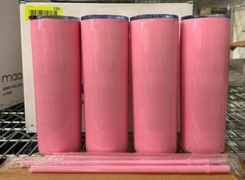 (4)- SETS OF PINK CUPS WITH STRAWS