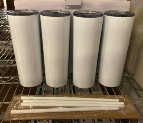 (4)- SETS OF WHITE CUPS WITH STRAWS
