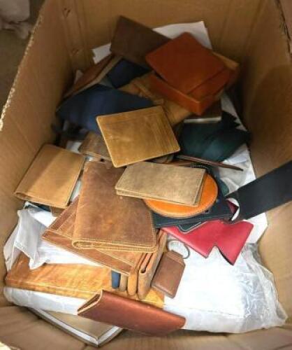 BOX OF ASSORTED LEATHER NOVELTY GOODS
