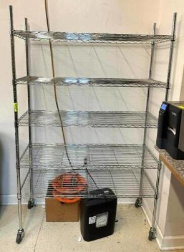 5-TIER METAL SHELVING UNIT ON CASTERS