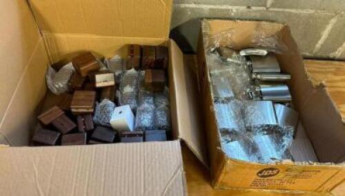 BOX OF WOODEN JEWELRY BOXES AND FLASKS