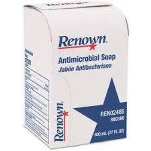 DESCRIPTION: (12) BOXES OF ANTIMICROBIAL LIQUID HAND SOAP BRAND/MODEL: RENOWN #REN02485 INFORMATION: CLEAR YELLOW OR AMBER RETAIL$: $46.98 EA SIZE: 80