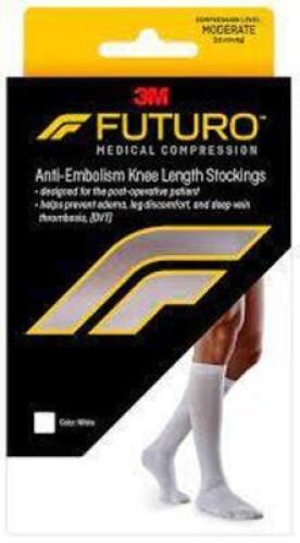 DESCRIPTION: (8) ANTI-EMBOLISM THICK LENGTH COMPRESSION STOCKINGS BRAND/MODEL: FUTURO INFORMATION: WHITE RETAIL$: $19.97 EA SIZE: SIZE MED QTY: 8