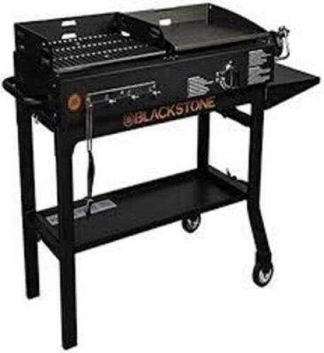 DESCRIPTION: (1) GRIDDLE AND CHARCOAL GRILL BRAND/MODEL: BLACKSTONE INFORMATION: BLACK SIZE: 17" RETAIL$: $258.00 EA QTY: 1