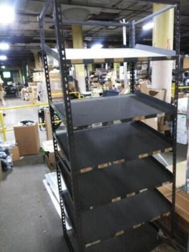DESCRIPTION: (1) DISPLAY SHELF BRAND/MODEL: DURHAM INFORMATION: 6 SHELVES, STEEL, SLANTED SHELVES SIZE: 37" W X 24-1/2" D X 84" H RETAIL$: $450.00 EA