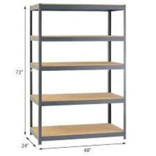DESCRIPTION: (1) STORAGE SHELFBRAND/MODEL: MUSCLE RACK #572572104INFORMATION: 4 SHELVES, BLACKSIZE:&nbsp;48"W x 24" D x 72"HRETAIL$: $225.00 EAQTY: 1