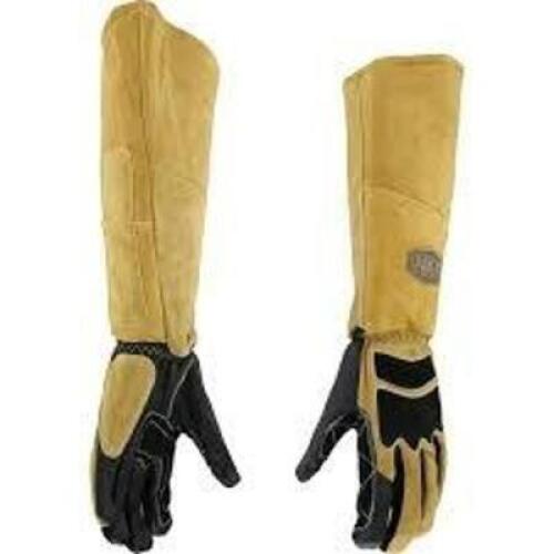 DESCRIPTION: (3) MIG WELDING GLOVES BRAND/MODEL: IRONCAT #6010 INFORMATION: YELLOW, TOP GRAIN COWHIDE, HEAVYWEIGHT SIZE: 2XL RETAIL$: $78.99 EA QTY: 3