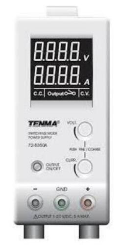 DESCRIPTION: (1) SWITCHING MODE POWER SUPPLY BRAND/MODEL: TENMA #72-8350A INFORMATION: WHITE, 120 V, 60 HZ RETAIL$: $140.00 EA QTY: 1