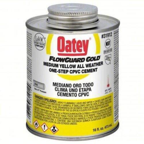 DESCRIPTION: (6) PIPE CEMENT BRAND/MODEL: OATEY #20CM23 INFORMATION: FLOWGUARD GOLD SIZE: 16 FL OZ RETAIL$: $23.88 EA QTY: 6