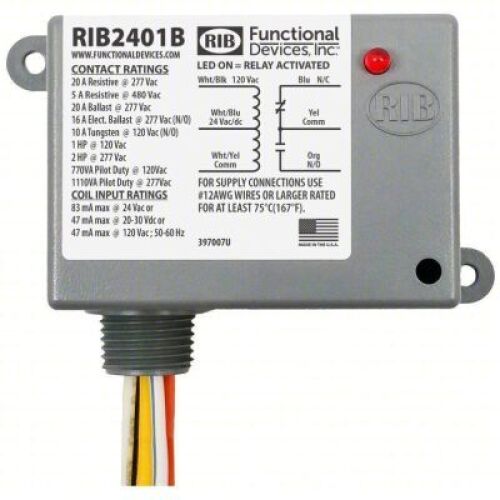 DESCRIPTION: (5) ENCLOSED PRE-WIRED RELAY BRAND/MODEL: RIB #5LE36 INFORMATION: 20 A RATING, 24V AC/DC/120V AC, SPDT, 0.50 IN NPT RETAIL$: $26.94 EA QT