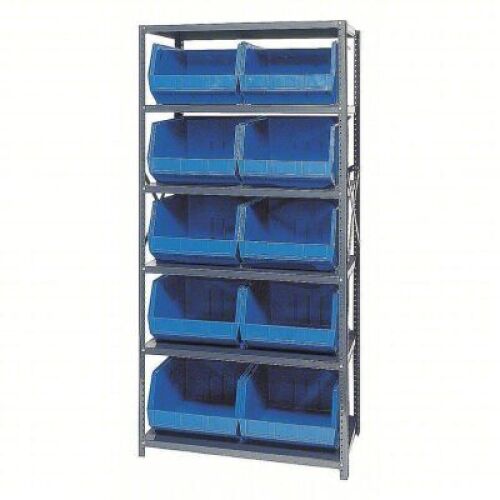 DESCRIPTION: (1) CASE OF BLUE STACK AND STORE TOTES NOT THE METAL RACK BRAND/MODEL: JUST THE SHELVING NO METAL RACK INFORMATION: BLUE SIZE: 36X18X75 Q