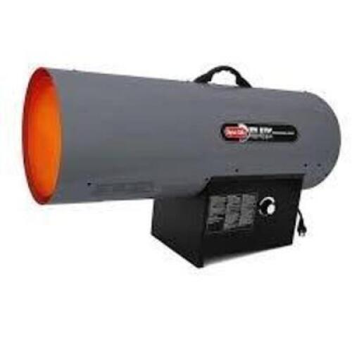 DESCRIPTION: (1) FORCED AIR PROPANE HEATERBRAND/MODEL: DYNA-GLOW #RMC-FA300DGDINFORMATION: 300,000 BtuH Heating Capacity Output, 7,000 sq ft Heating AreaRETAIL$: $709.43QTY: 1