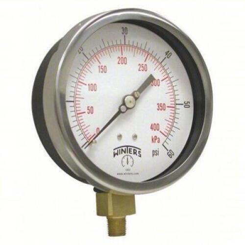 DESCRIPTION: (1) INDUSTRIAL PRESSURE GAUGE BRAND/MODEL: WINTER #491C02 INFORMATION: 0 TO 60 PSI, 6 IN DIAL, 1/4 IN NPT MALE, BOTTOM, &plusmn;0.5% ACCURACY RE