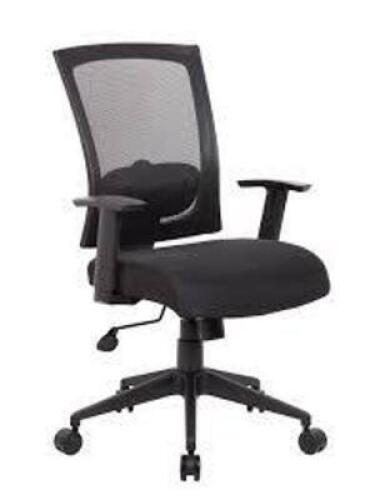 DESCRIPTION: (1) MESH BACK OFFICE CHAIR BRAND/MODEL: BOSS #B6706-BK INFORMATION: BLACK, MESH BACK SIZE: 27"D x 25"W x 43"H RETAIL$: $164.99 EA QTY: 1