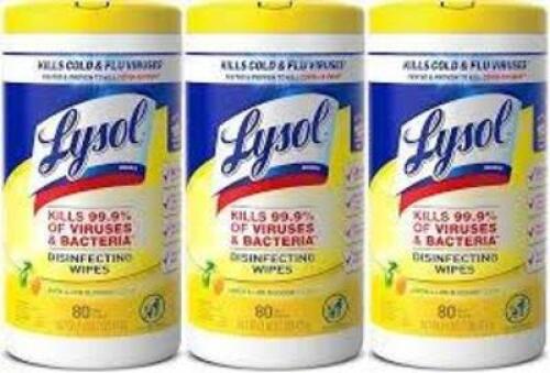 DESCRIPTION: (2) PACKS OF (3) CONTAINERS OF (80) DISINFECTING WIPES BRAND/MODEL: LYSOL #3216929 RETAIL$: $16.99 EA QTY: 2