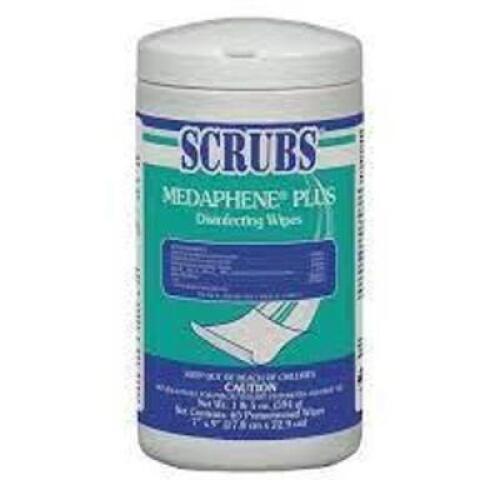 DESCRIPTION: (4) MEDAPHENE PLUS DISINFECTANT WIPES BRAND/MODEL: SCRUBS #96365 RETAIL$: $10.00 EA SIZE: 7X9 QTY: 4