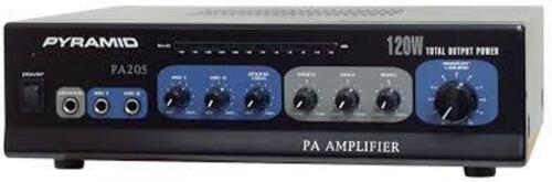 DESCRIPTION: (1) 120 WATT PA AMPLIFIER W/70V OUTPUT BRAND/MODEL: PYRAMID PA205 RETAIL$: $226.99 QTY: 1