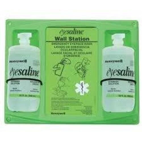 DESCRIPTION: (1) TWO BOTTLE EYEWASH WALL STATION BRAND/MODEL: EYESALINE SIZE: 64 OZ RETAIL$: $68.00 EA QTY: 1