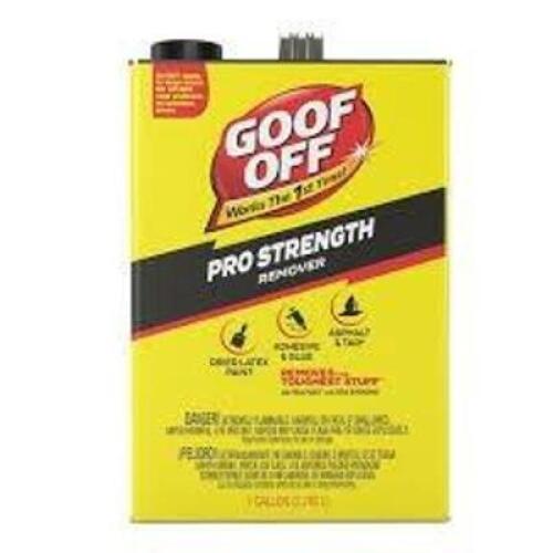 DESCRIPTION: (1) ADHESIVE REMOVER BRAND/MODEL: GOOF OFF #6XFF5 SIZE: 1 GALLON RETAIL$: $34.63 QTY: 1