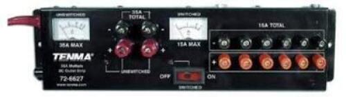 DESCRIPTION: (1) 35 AMP DC OUTLET STRIP BRAND/MODEL: TENMA 72/6627 RETAIL$: $139.00 QTY: 1