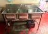 THREE WELL STAINLESS POT SINK W/ SINGLE FAUCET.