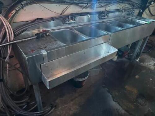 7' FOUR WELL UNDER BAR SINK W/ DOUBLE FAUCETS AND LEFT AND RIGHT DRY BOARD