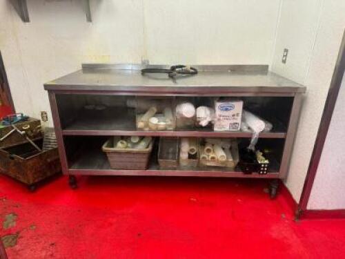 6 FT. STAINLESS PREP TABLE WITH CONTENTS