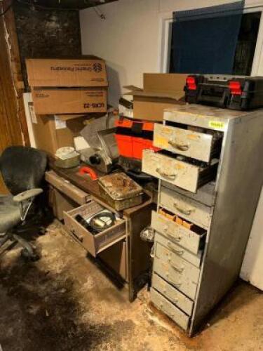 DESK, TOOL ORGANIZER, AND CONTENTS.