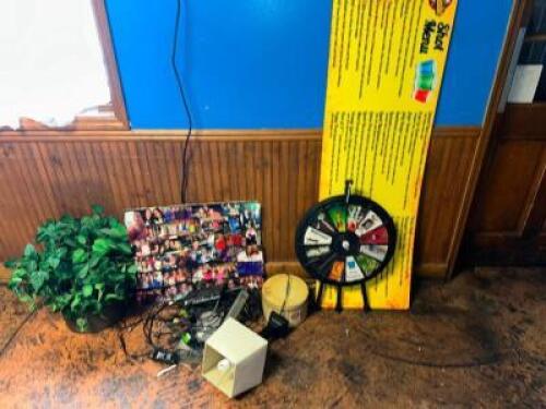 DART BOARD AND MISC. DECORATIONS.