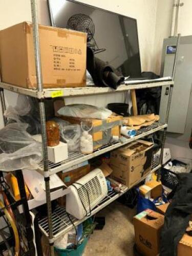 60" X 24" FOUR TIER WIRE SHELF W/ CONTENTS